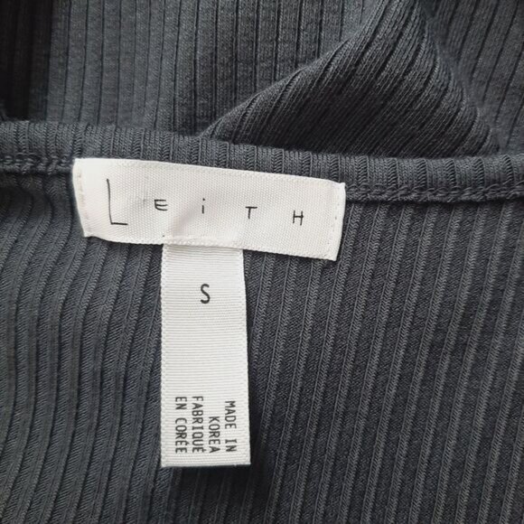 LEITH | Ribbed Fitted V-Neck Short Sleeve T-Shirt Gray Tee Sz S - Picture 9 of 10